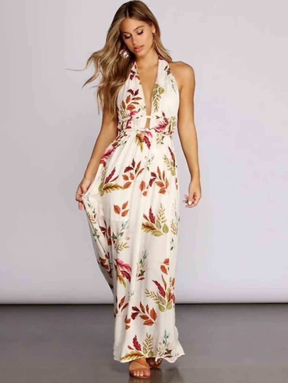 Illa Illa Large Greek Goddess Boho Tropical Floral Maxi Dress